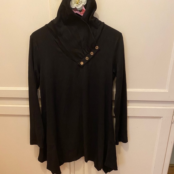 Black Cowl Neck Tunic with Asymmetrical Hem - Picture 3 of 4